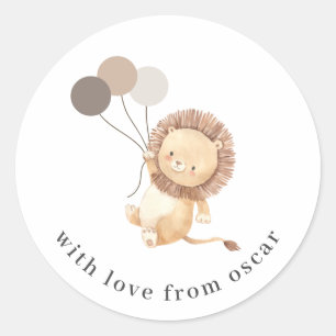 Leeuw met 3 bruine ballonnen Klassieke ronde stick Sticker