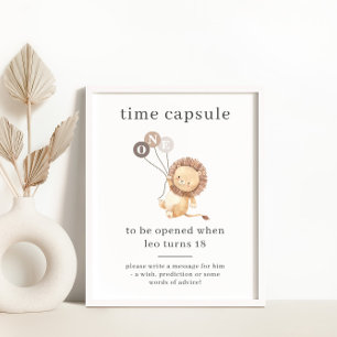 Leeuw met 3 bruine ballonnen Tijdcapsule Poster