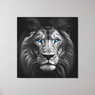 Leeuw met blauwe ogen canvas afdruk