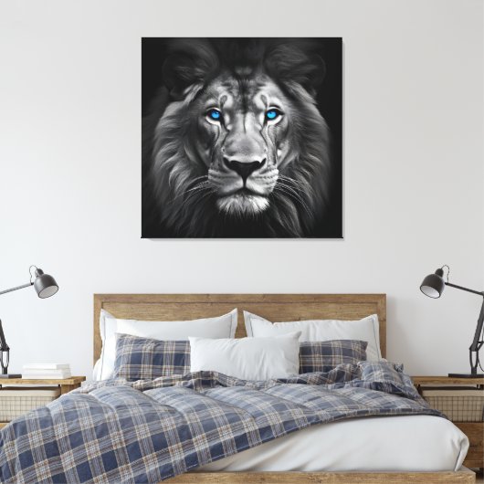 Leeuw met blauwe ogen canvas afdruk (Insitu (Slaapkamer))