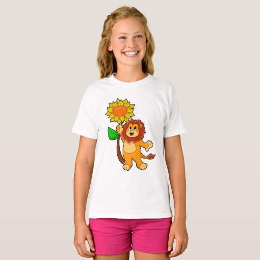 Leeuw met bloem t-shirt (Voorkant volledig)