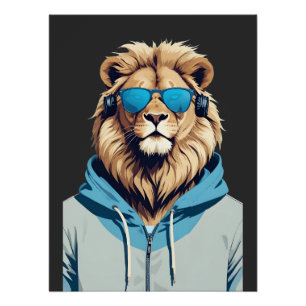 Leeuw met hoodie Grappig cool dierlijk karakter Perfect Poster