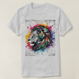 Leeuw met Hoofdtelefoon Kleur Splash Levendig T-shirt