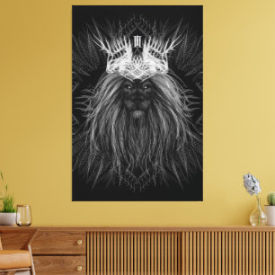 Leeuw met kroonmonogram canvas afdruk