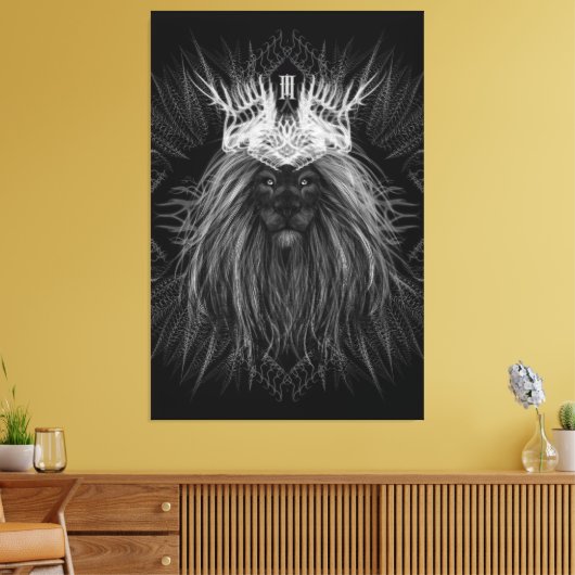 Leeuw met kroonmonogram canvas afdruk (Insitu (Woonkamer))