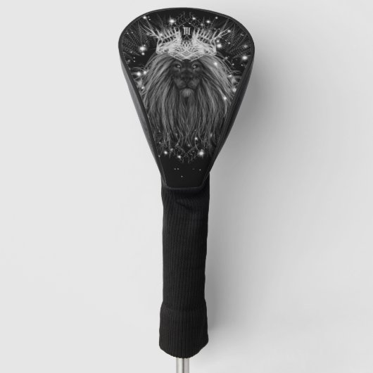 Leeuw met kroonmonogram in sterrenlicht golfheadcover (Voorkant)