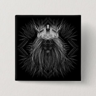 Leeuw met kroonmonogram vierkante button 5,1 cm