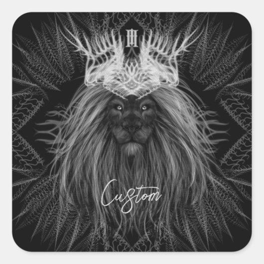 Leeuw met kroonmonogram vierkante sticker (Voorkant)