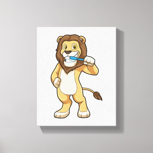Leeuw met tandenborstel canvas afdruk (Voorkant)