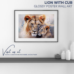 Leeuw met welp Glanzende Poster Muur Kunst Perfect Poster