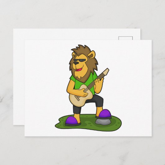 Leeuw Musicus Gitaar Muziek Briefkaart (Voorkant / Achterkant)