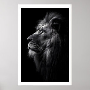 Leeuw muurkunst Zwart en Wit Zijprofiel met Poster