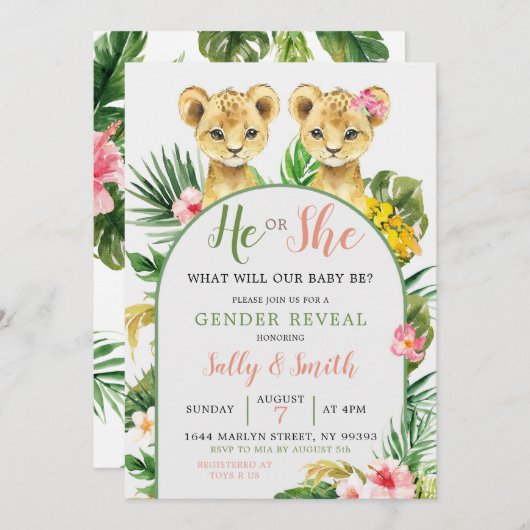 Leeuw of Leeuwin Geslacht Onthulling Uitnodiging (Voorkant / Achterkant)