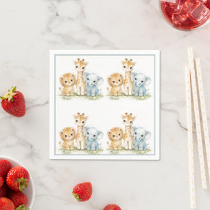 Leeuw Olifant Giraffe Stofblauw Kinderen     Servet