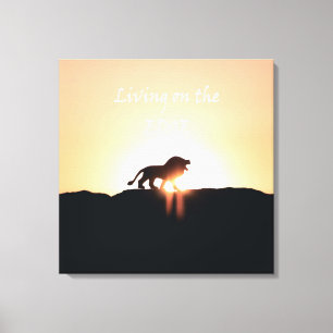 Leeuw op zonsondergang Leven op EDGE Canvas Afdruk