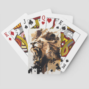 Leeuw Portret Dier Schilderen Wildlife Mountain Pokerkaarten