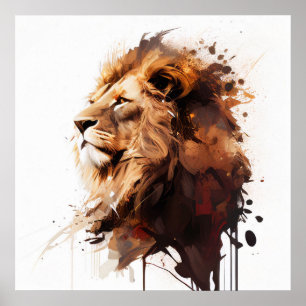 Leeuw Portret Dier Schilderen Wildlife Mountain Poster