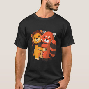 Leeuw Rode Panda Knuffelen Kawaii Dier T-shirt