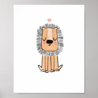 Leeuw schattig kunst waterverf kinderdagverblijf k poster