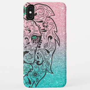 Leeuw schedel glitter ombre iPhone XS max hoesje