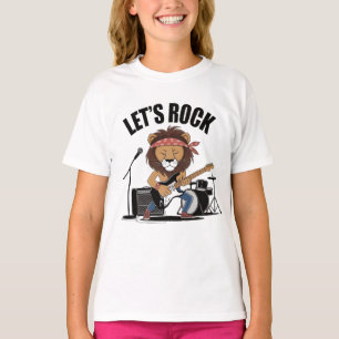 Leeuw speelt gitaar met drums en microfoon t-shirt