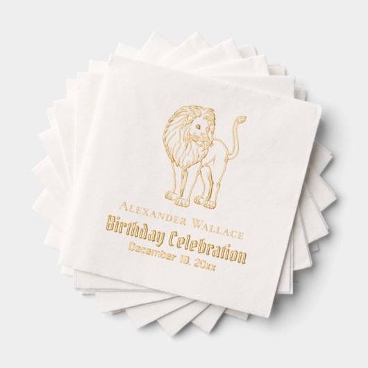 Leeuw Staande Verjaardagsfeest Viering Naam Datum Folie Servetten (Insitu (Gestapeld))