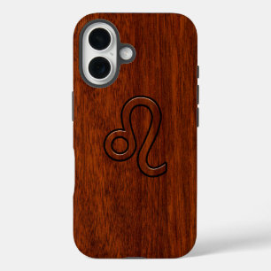 Leeuw Sterrenbeeld in mahoniehout stijl iPhone 16 Hoesje