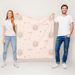 Leeuw sterrenbeeldpatroon in bruin en bordeauxrood fleece deken