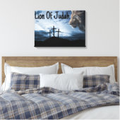 Leeuw van de Judah Tribe Cross Canvas Wall Art (Insitu (Slaapkamer))