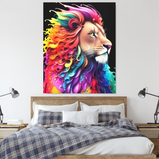 Leeuw van Juda Majestic Kleurrijke Levendige Chris Canvas Afdruk (Insitu (Slaapkamer))