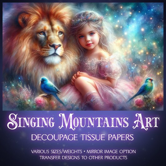 Leeuw van Juda met meisje decoupage Tissuepapier