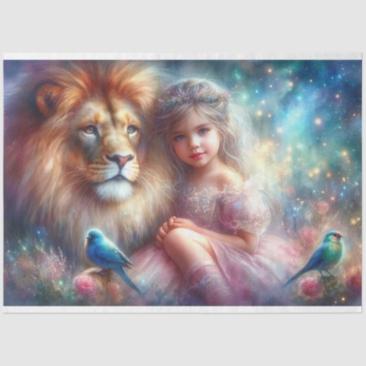 Leeuw van Juda met meisje decoupage Tissuepapier (Voorkant)