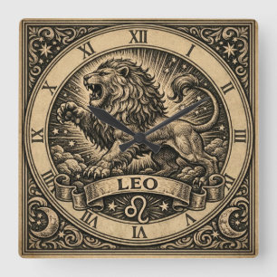 Leeuw Vintage Zodiac Wandklok Vierkante Klok