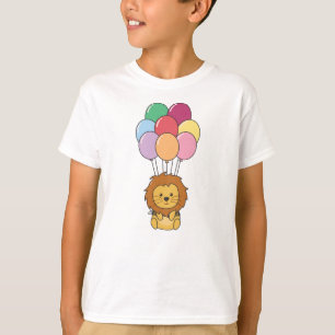 Leeuw vliegt omhoog met kleurrijke ballonnen t-shirt