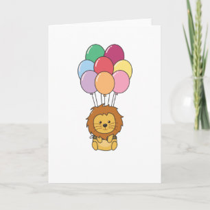 Leeuw vliegt op met kleurrijke ballonnen kaart