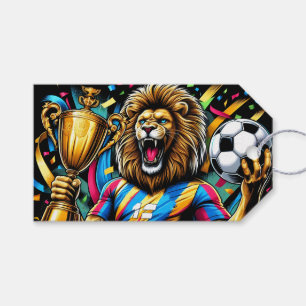 Leeuw Voetbal Kampioen Trofee Voetbal Overwinning Cadeaulabel