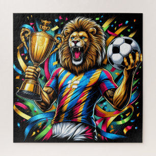 Leeuw Voetbal Kampioen Trofee Voetbal Overwinning Legpuzzel