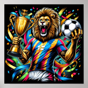 Leeuw Voetbal Kampioen Trofee Voetbal Overwinning Poster
