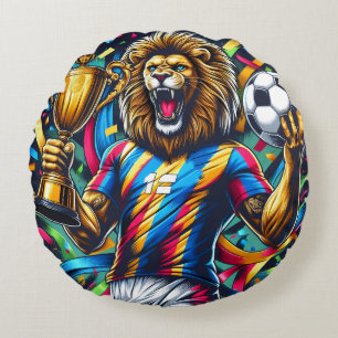 Leeuw Voetbal Kampioen Trofee Voetbal Overwinning Rond Kussen