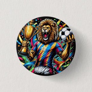 Leeuw Voetbal Kampioen Trofee Voetbal Overwinning Ronde Button 3,2 Cm