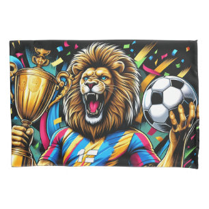 Leeuw Voetbal Kampioens Trofee Voetbal Overwinning Kussensloop