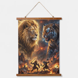 Leeuw vs Tijger Epische Fantasie Strijd Wand Hange Hangend Wandkleed