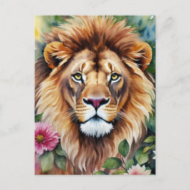 Leeuw Waterverf Bloemenkunst Briefkaart