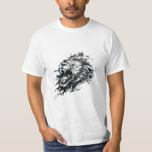 Leeuw Wild Animal Natuur Illustratie Art Tattoo T-shirt (Voorkant)