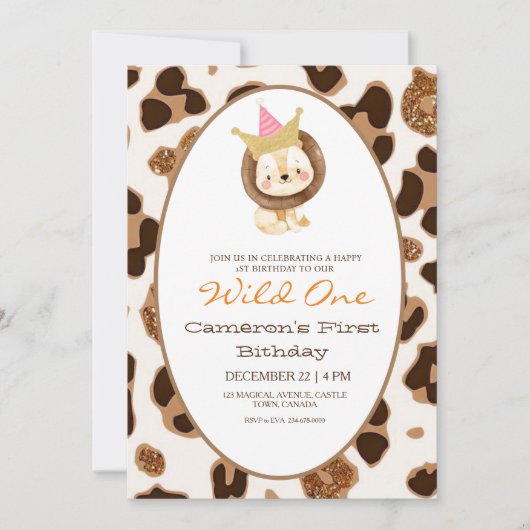 Leeuw Wilde Eén Eerste Verjaardagsfeestje Kaart (Voorkant)