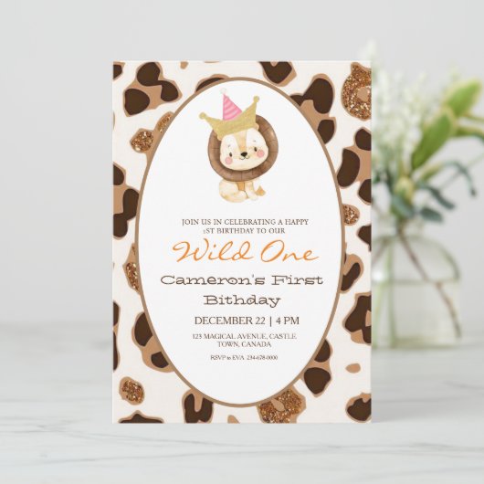 Leeuw Wilde Eén Eerste Verjaardagsfeestje Kaart (Staand voorkant)