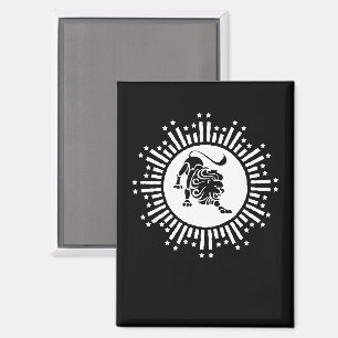 Leeuw Zodiac Leeuw Symbool met Sterren Zwart en Wi Magneet