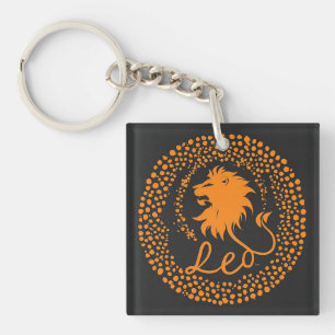 Leeuw Zodiac Symbool met Koppige Gouden Leeuwenkop Sleutelhanger