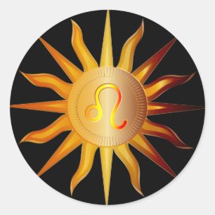 Leeuw Zon Sterrenbeeld Geboortemaand Rood & Goud Ronde Sticker
