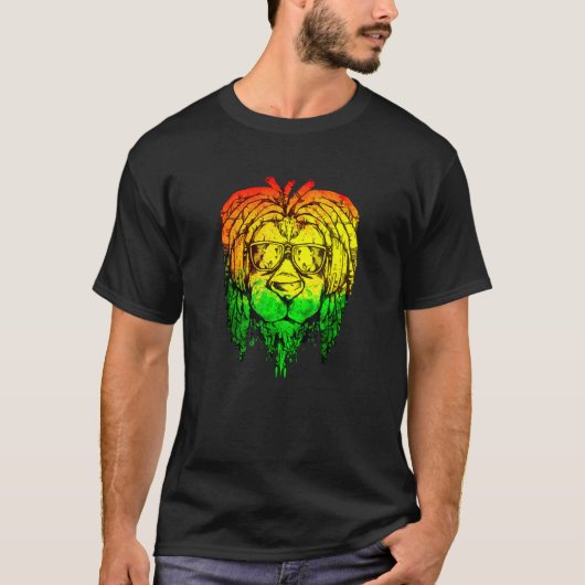 Leeuw Zonnebril Rastafari Dreadlock Reggaeton Ras T-shirt (Voorkant)